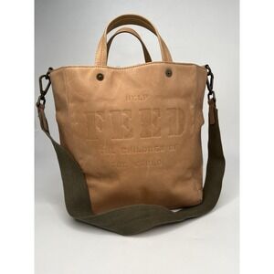 Feed The Children Of The World Leather Tote Bag Embossed Almond Tan